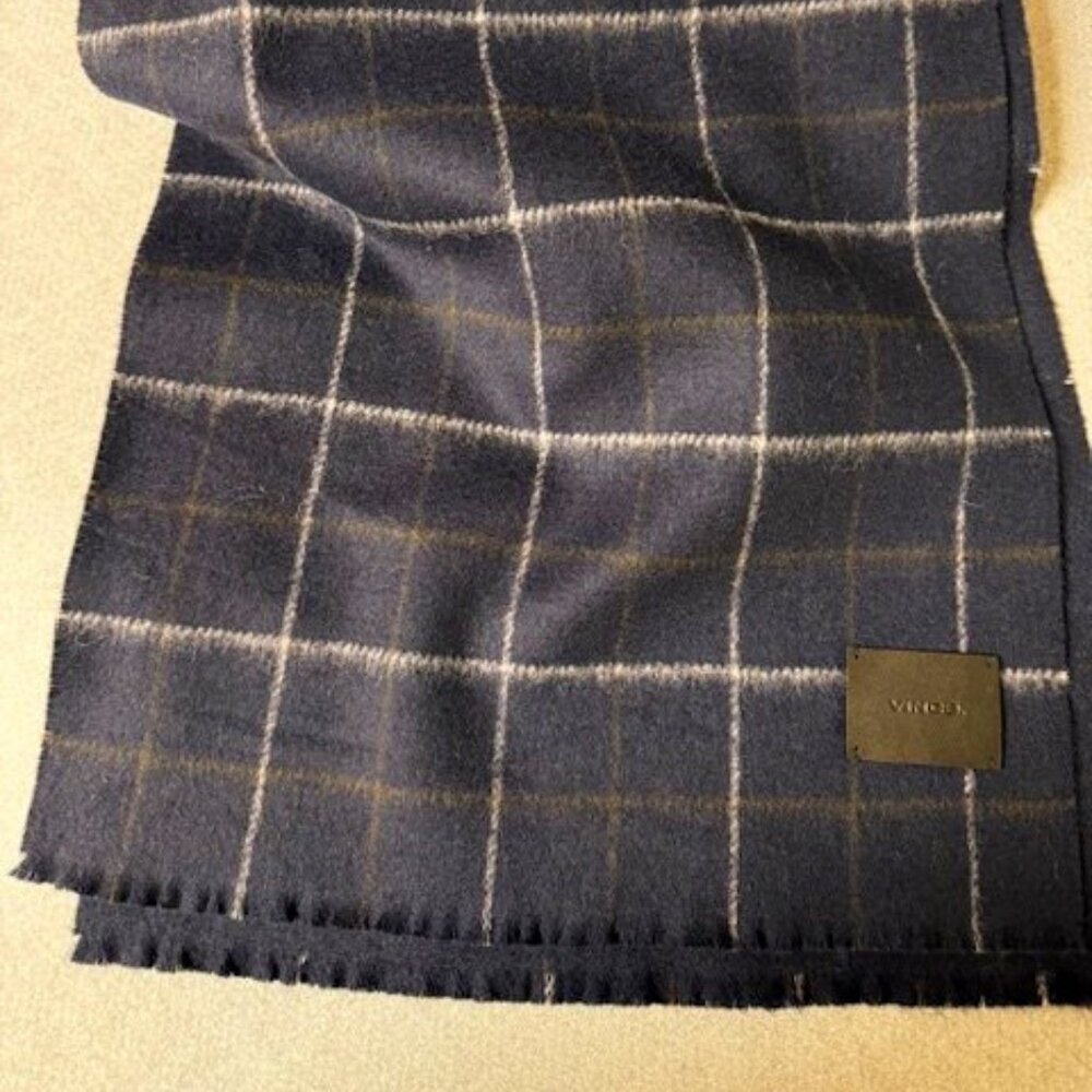 VINCE Navy Plaid Cashmere Scarf- New condition